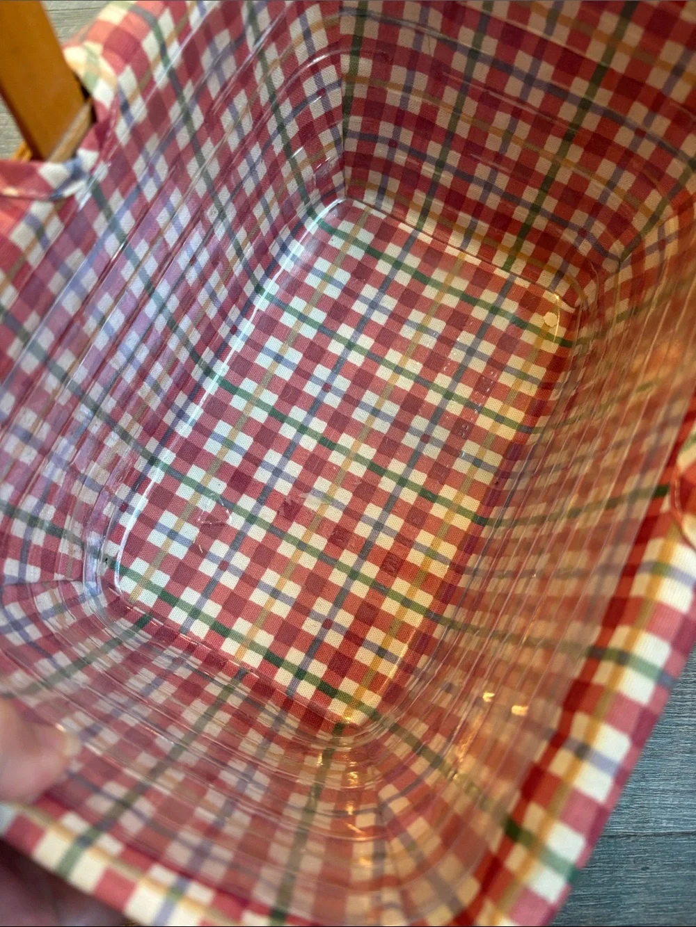 Longaberger Woven Basket Red/White Plaid Liner Wooden Divider & Protector 2000